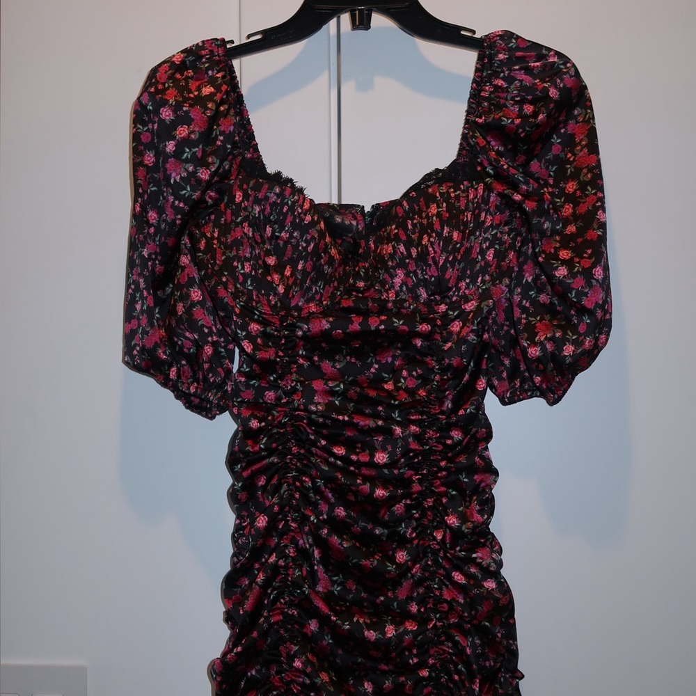 For Love & Lemons Black Floral Square Neck Mini Dress